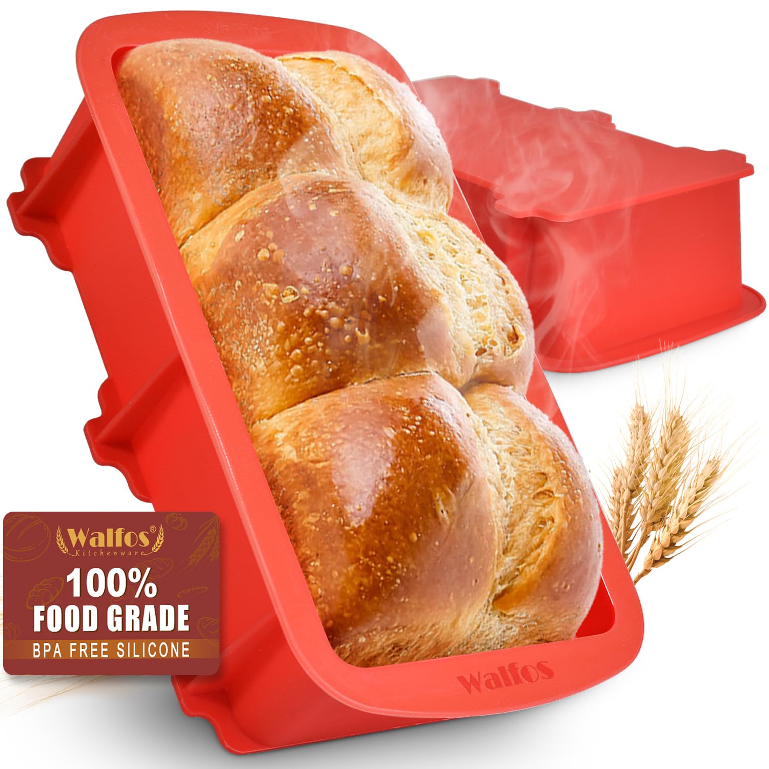 Walfos silicone bread loaf pan 9x5 inch in a two-pack for even baking