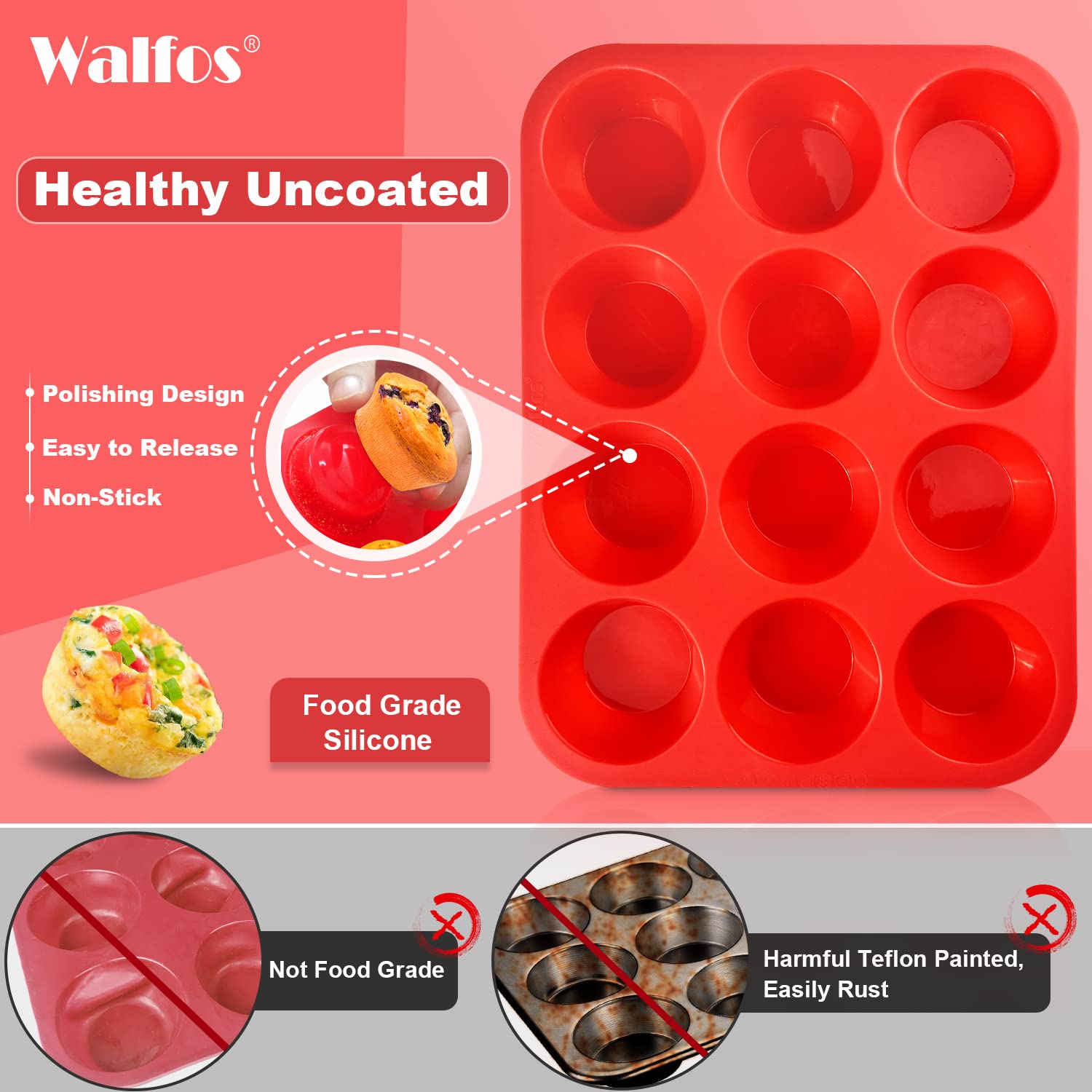 Walfos silicone mini 24-cup cupcake pan for quick batch cupcakes.