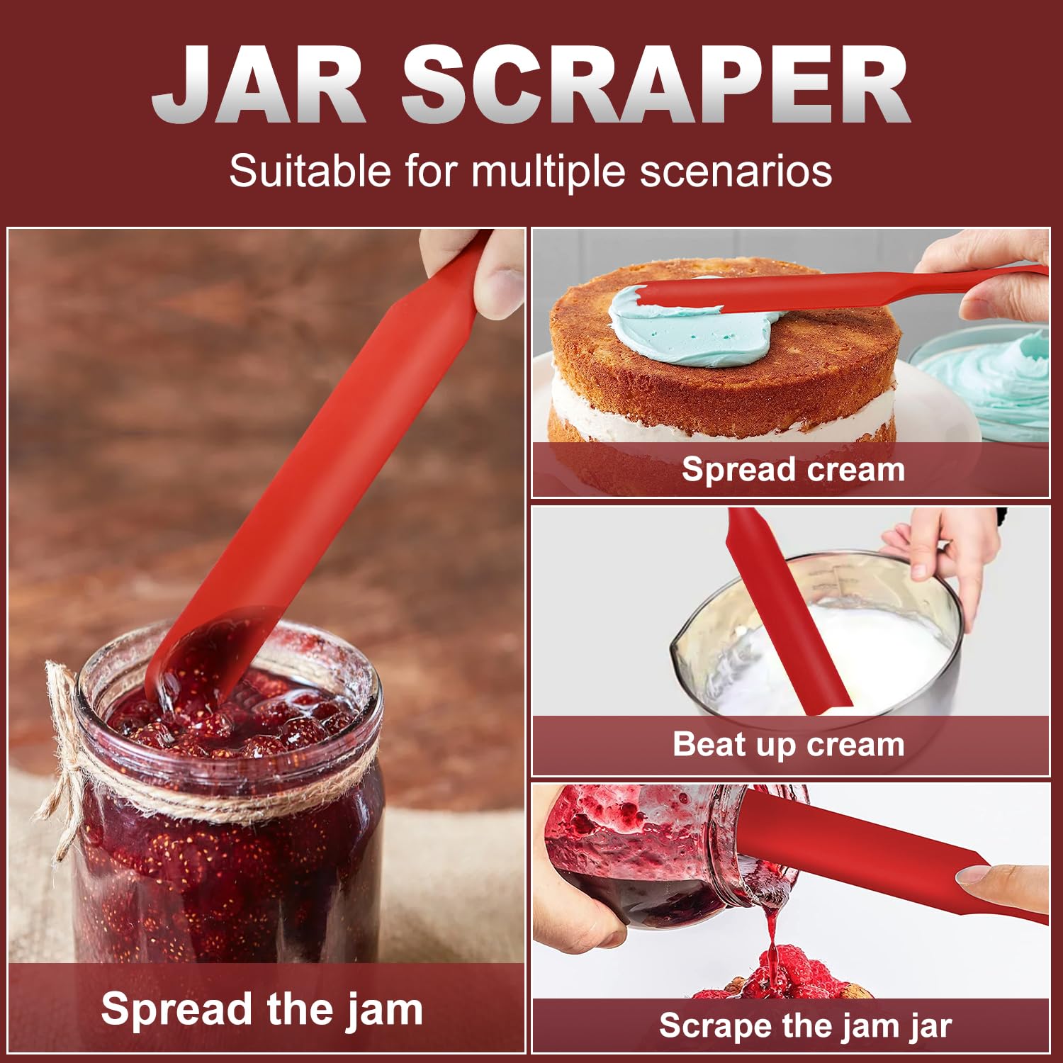 Walfos silicone spatula with stainless core, heat resistant up to 600°F for safe cooking.