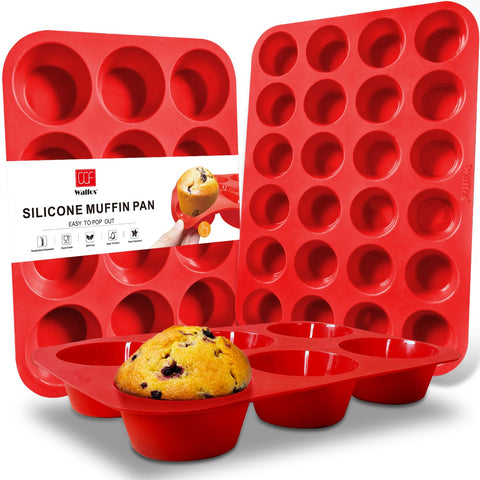 Walfos silicone muffin pan 12 regular cups for even baking and easy release.