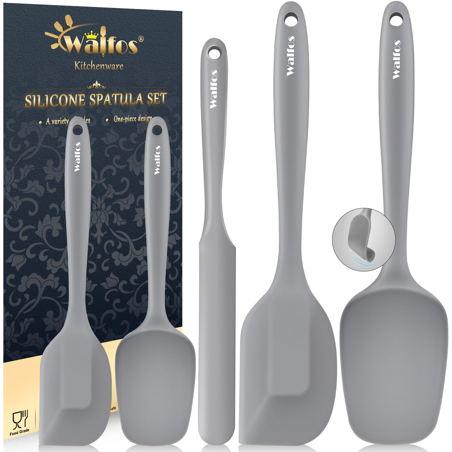 Walfos five-piece silicone spatula set with 600°F heat resistance for safe cooking