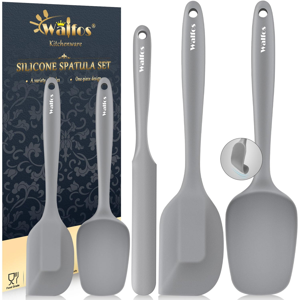 Walfos five-piece silicone spatula set with 600°F heat resistance for safe cooking