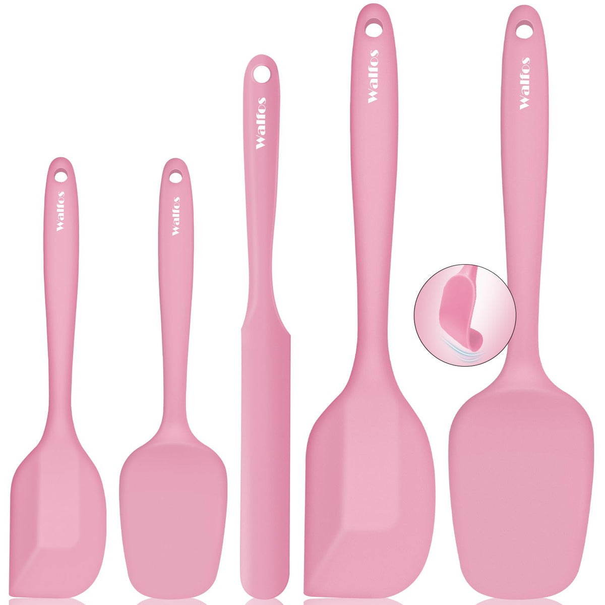 Walfos pink spatula set: nonstick-friendly performance for cooking and baking.