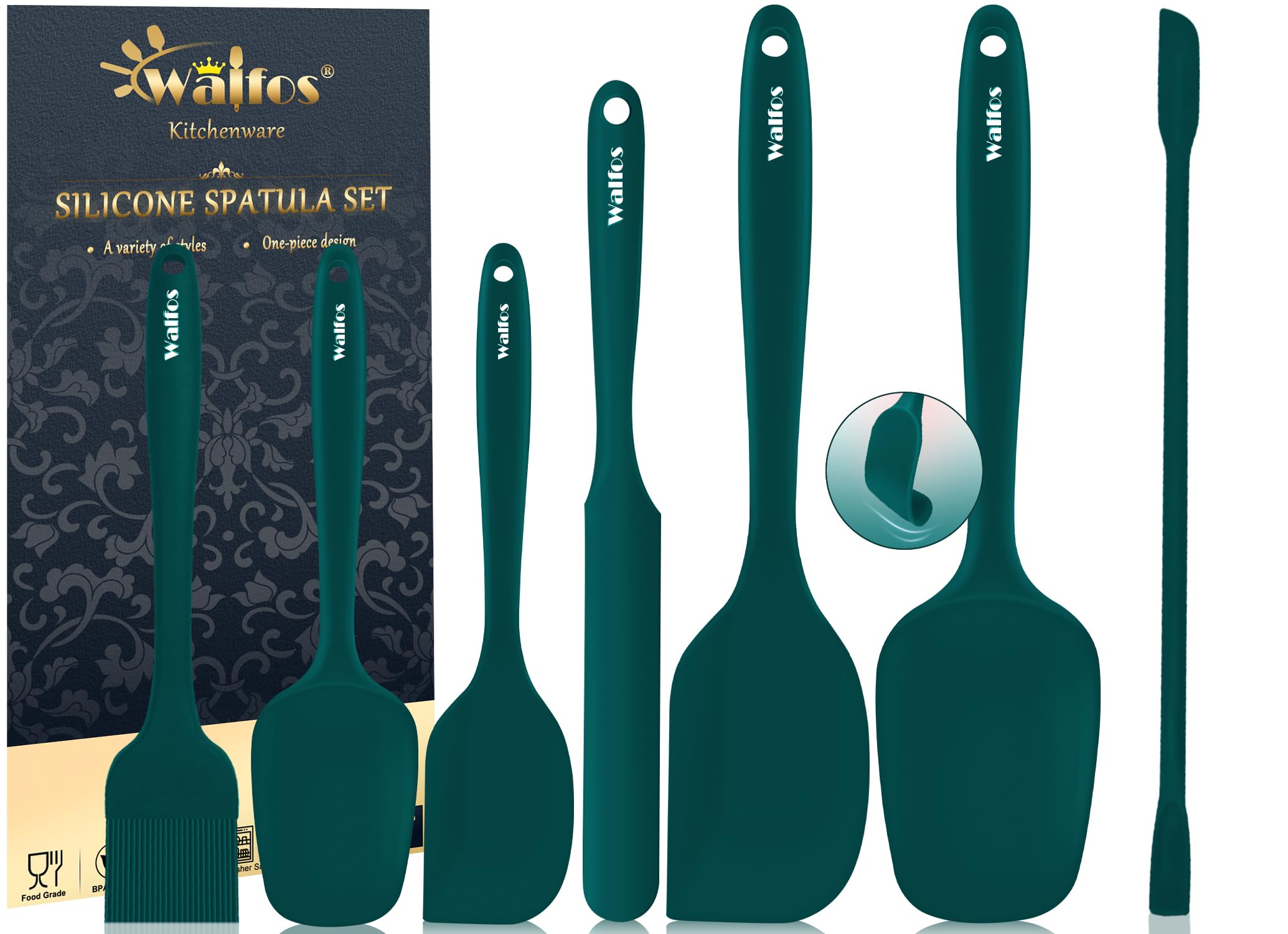 Walfos silicone spatula set seven heat-resistant blades for high-temp cooking
