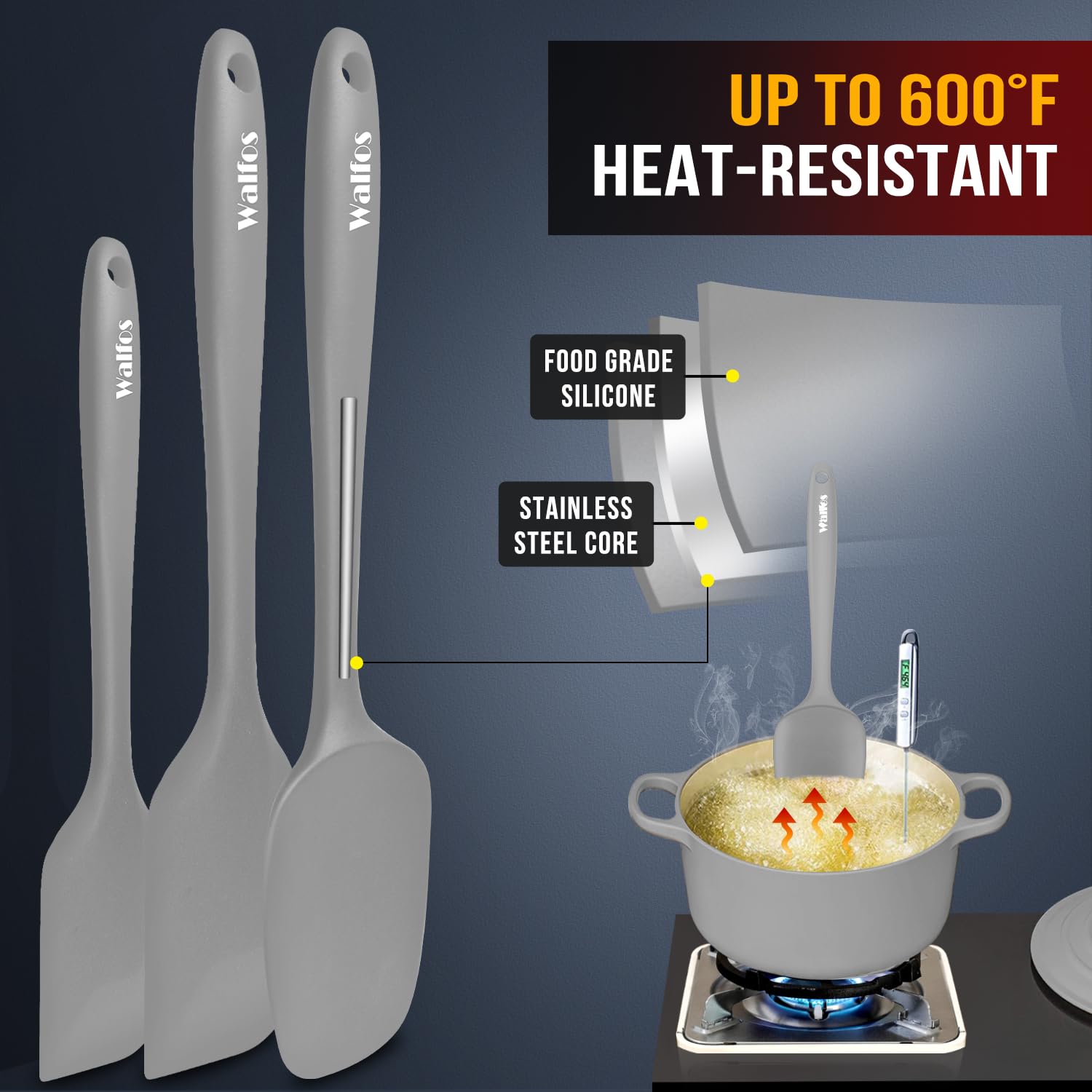 Walfos 7-piece silicone spatula set is dishwasher safe for quick cleanup.