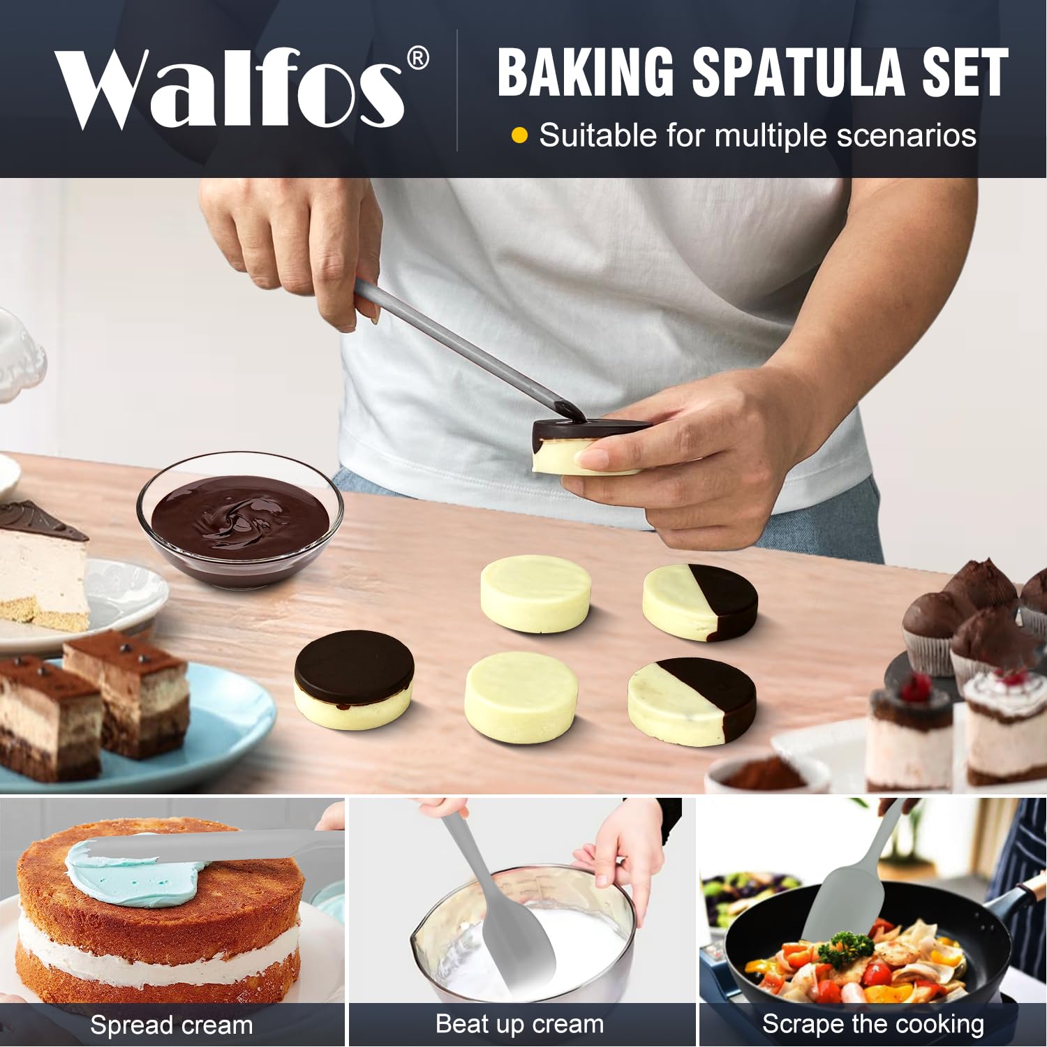 Walfos 7-piece spatula set features a one-piece design for easy cleaning and safety.