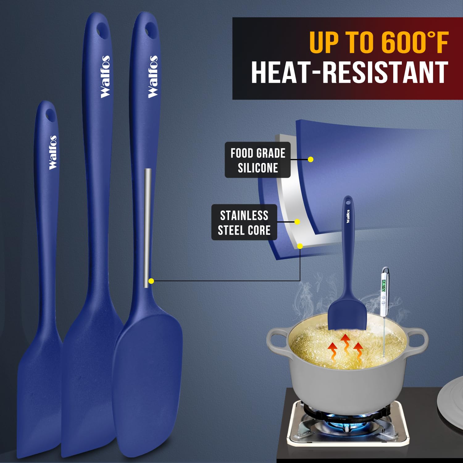 Walfos BPA-free silicone spatula with non-stick surface protects cookware
