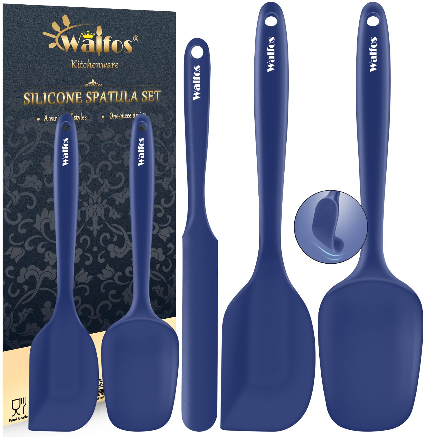 Walfos silicone spatula set with heat resistance for high-heat cooking in navy blue