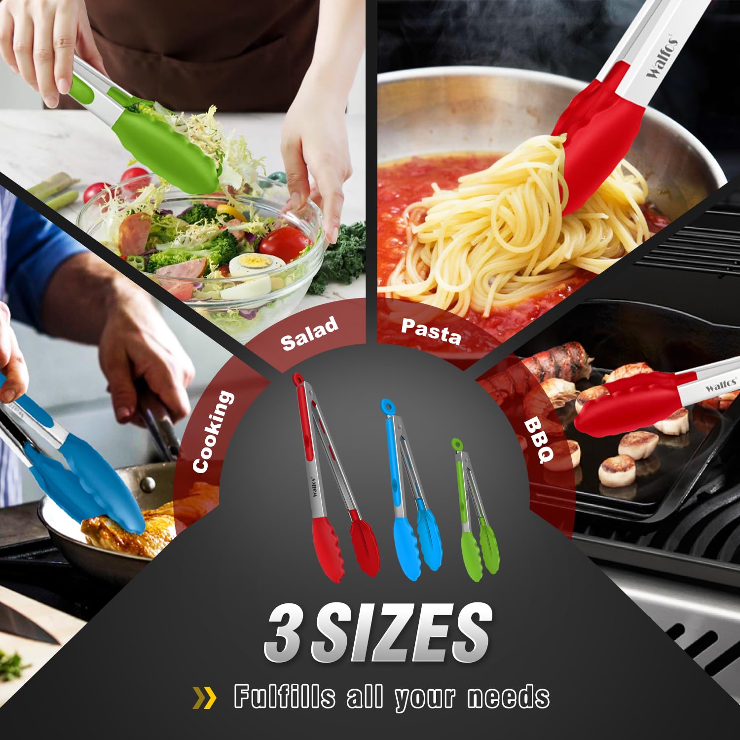 Walfos tongs being cleaned in the dishwasher for easy care.