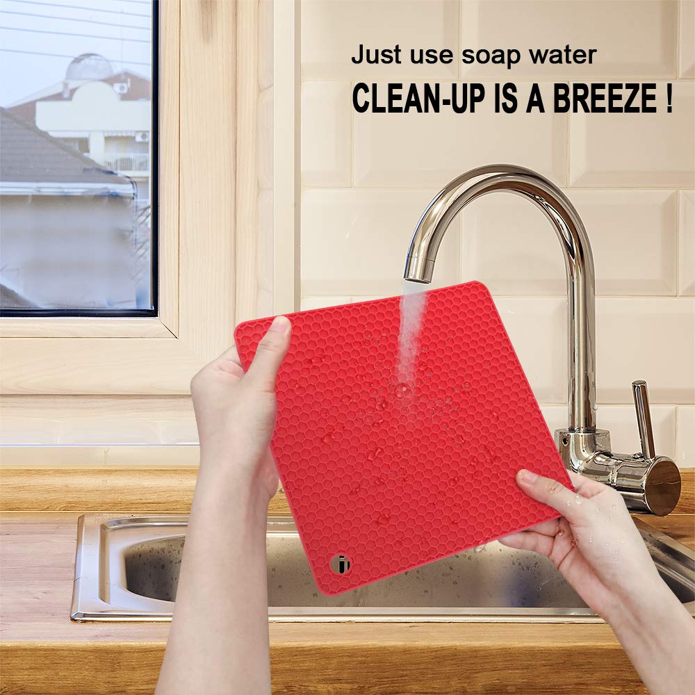 Walfos red trivet mat acts as a coaster protecting surfaces from spills