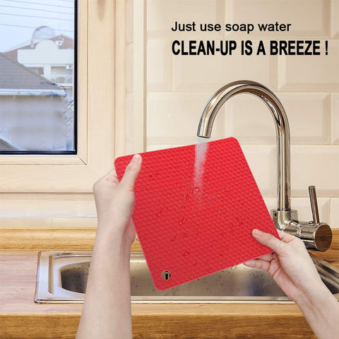 Walfos red trivet mat acts as a coaster protecting surfaces from spills