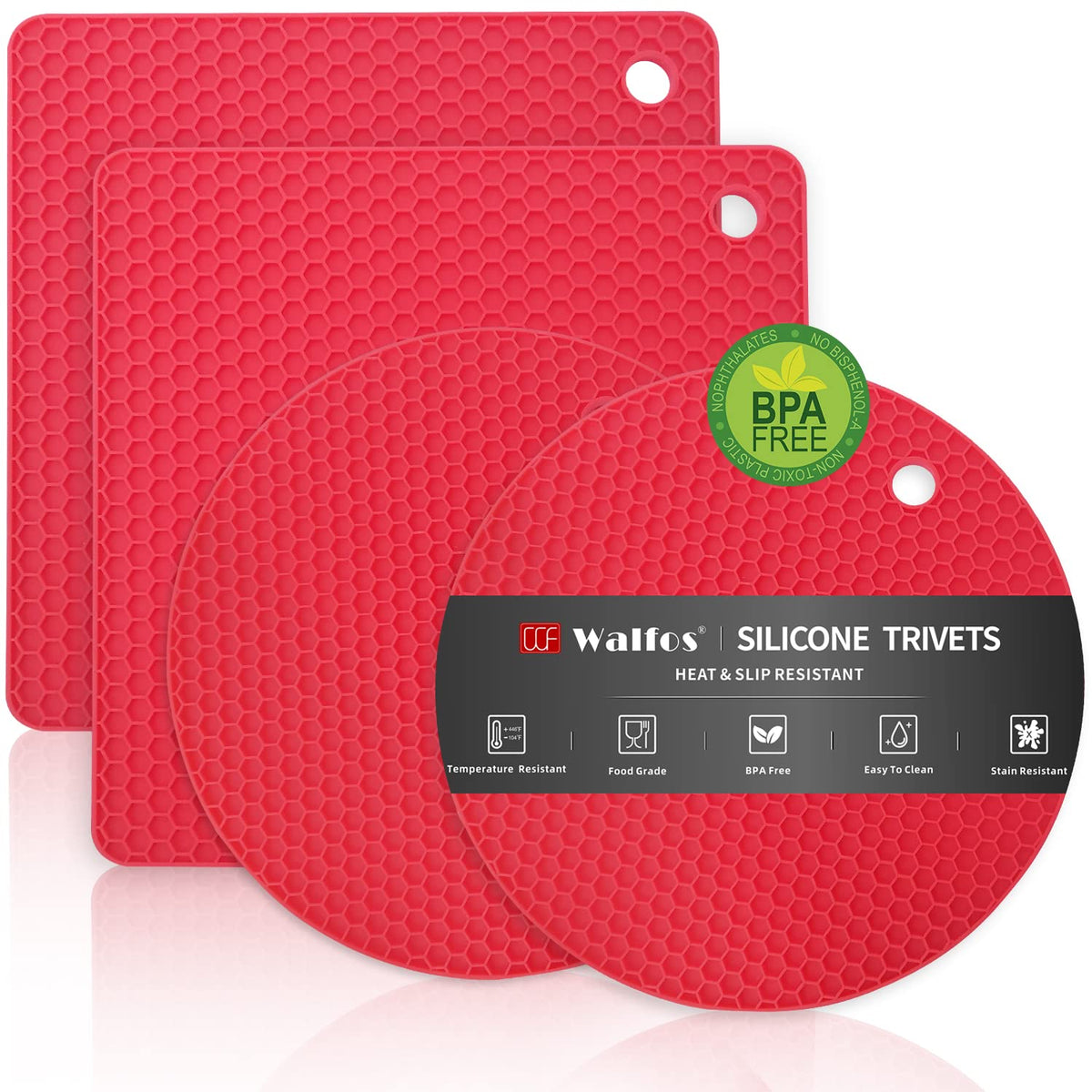 Walfos silicone trivet mat red as a non-slip hot pot holder for safety
