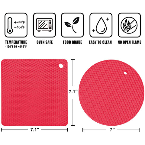 Walfos red silicone trivet mat doubles as a spoon holder on the counter