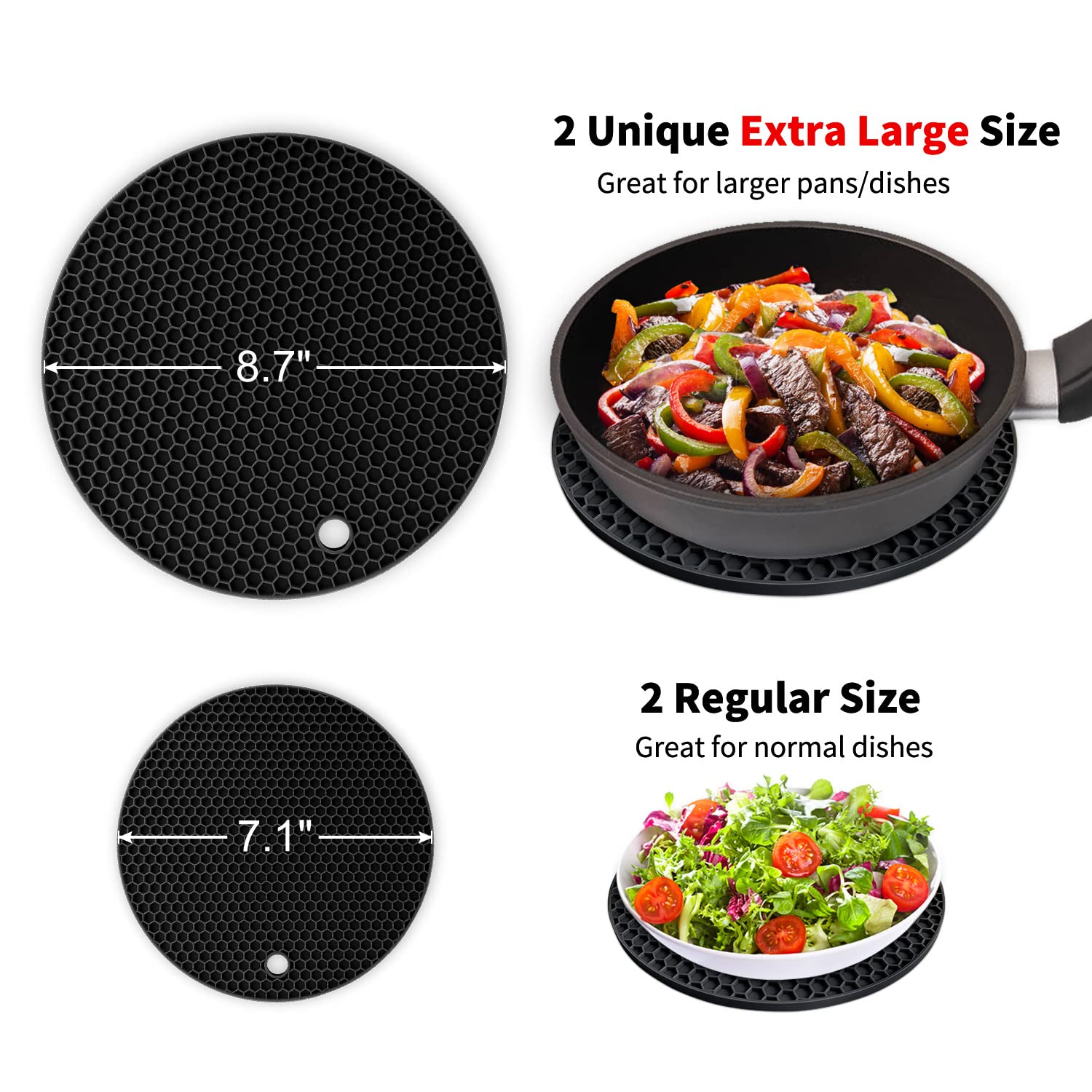 Walfos silicone trivet mats 8.7 inch diameter for larger pots