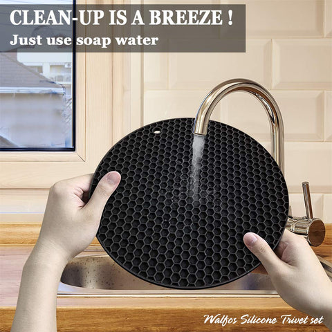 Walfos silicone trivet mats are dishwasher safe for easy cleaning