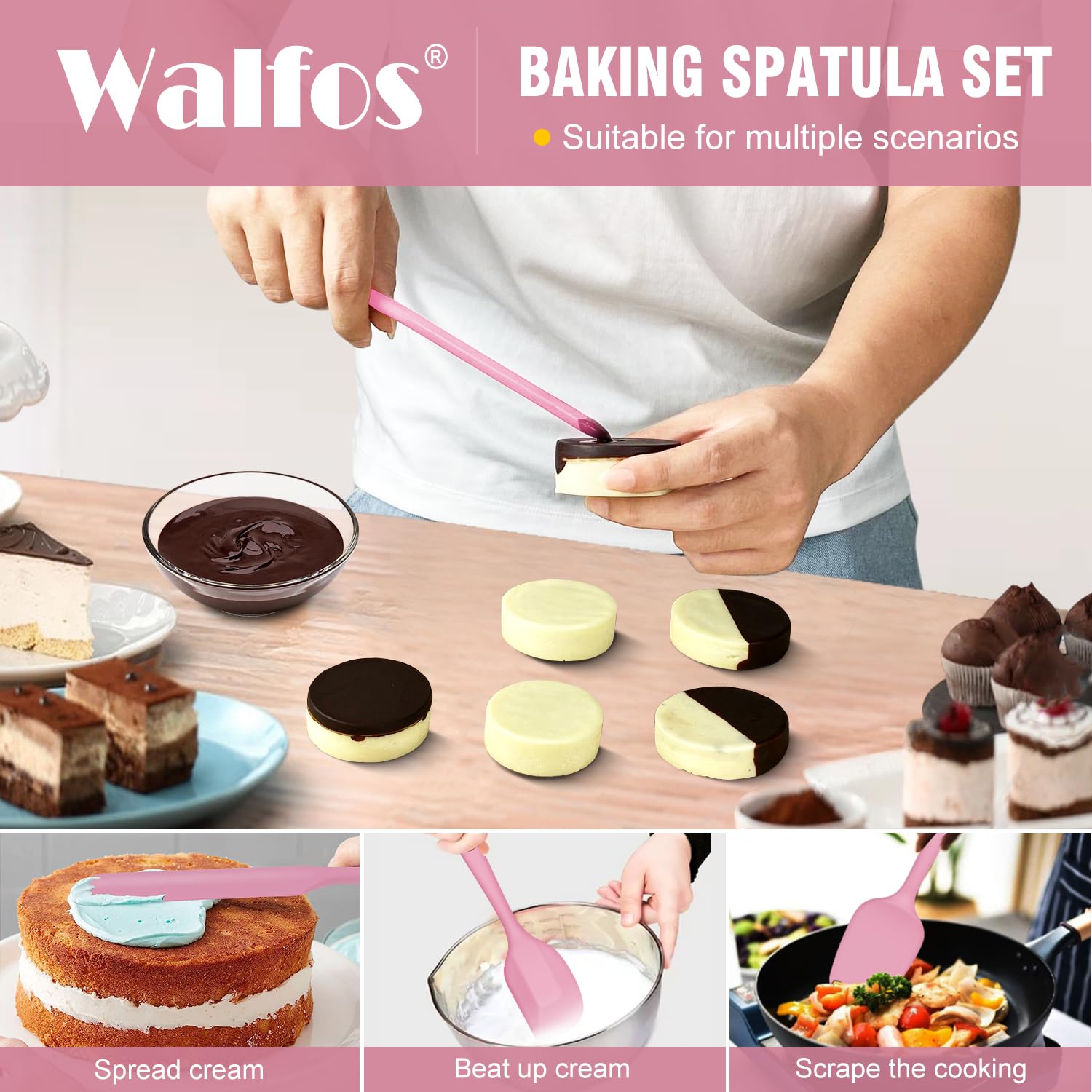 Walfos one-piece design spatula: seamless scraping for bowls and pans.