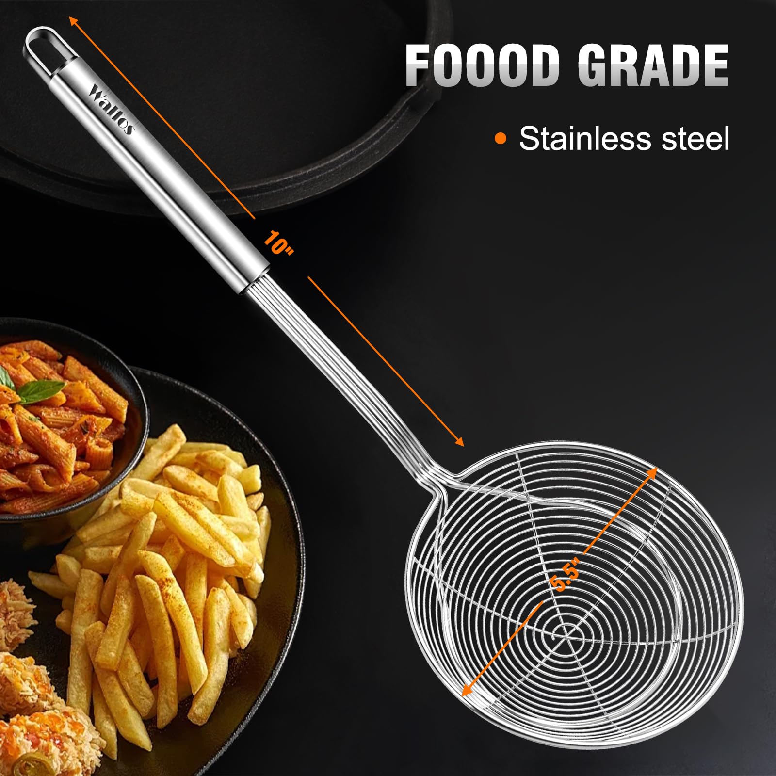 Walfos spider strainer easy-clean construction resists rust and supports quick rinsing.
