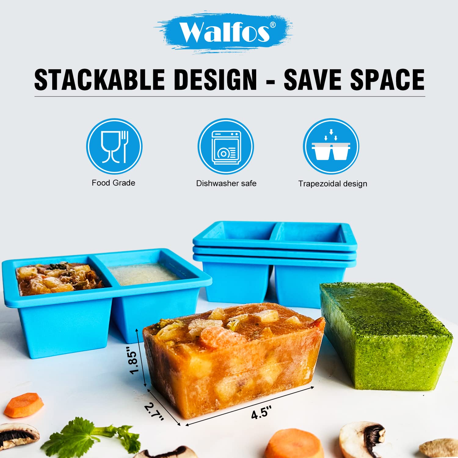 Walfos stackable freezer organizer mold keeps freezer tidy and organized.