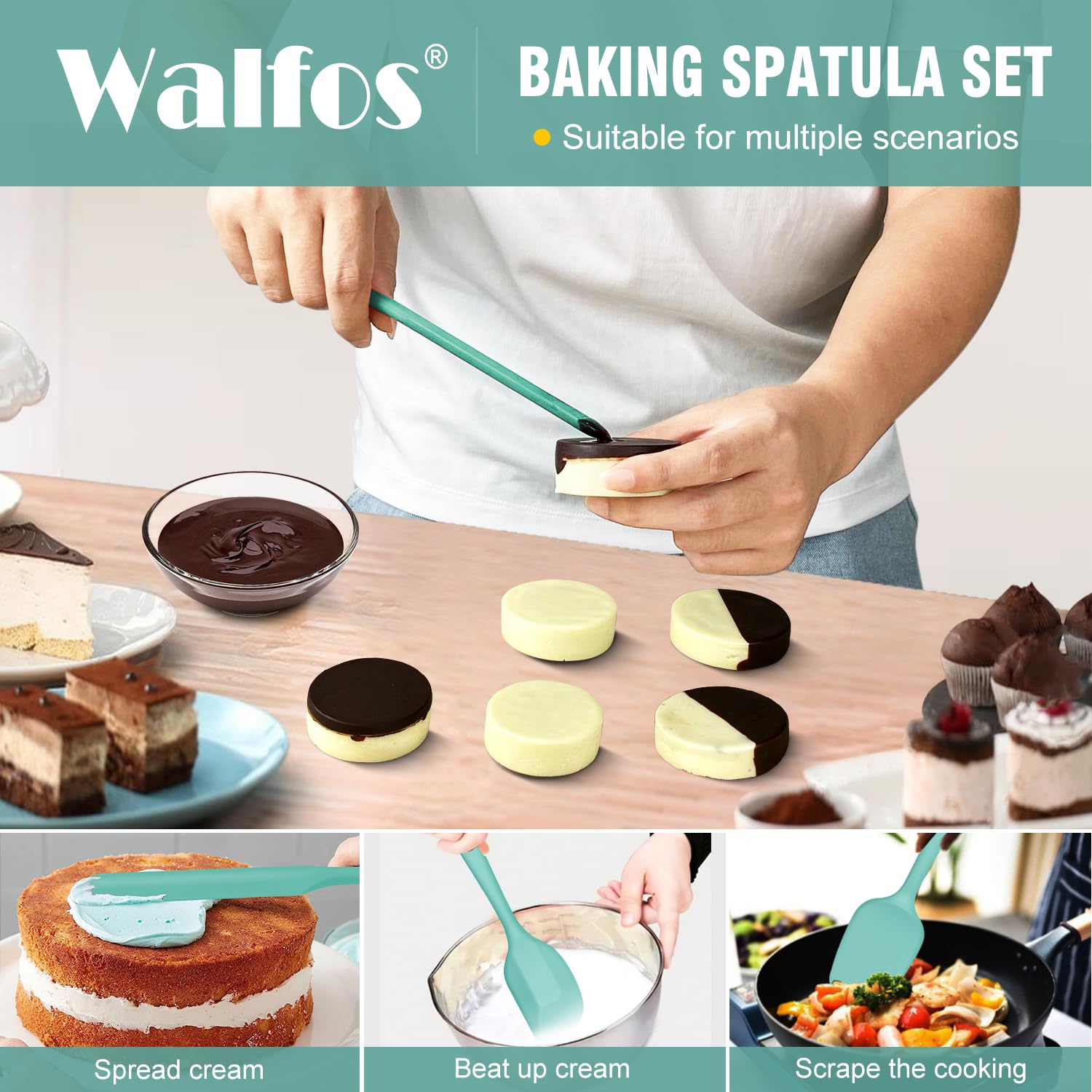 Walfos spatulas with stainless steel core offer durable, long-lasting performance.
