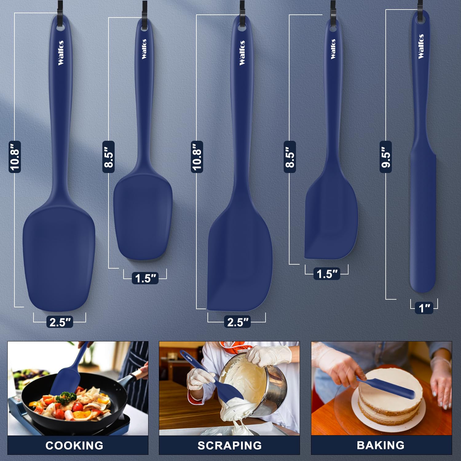 Walfos 5-piece set including spoon and scraper spatulas for versatility
