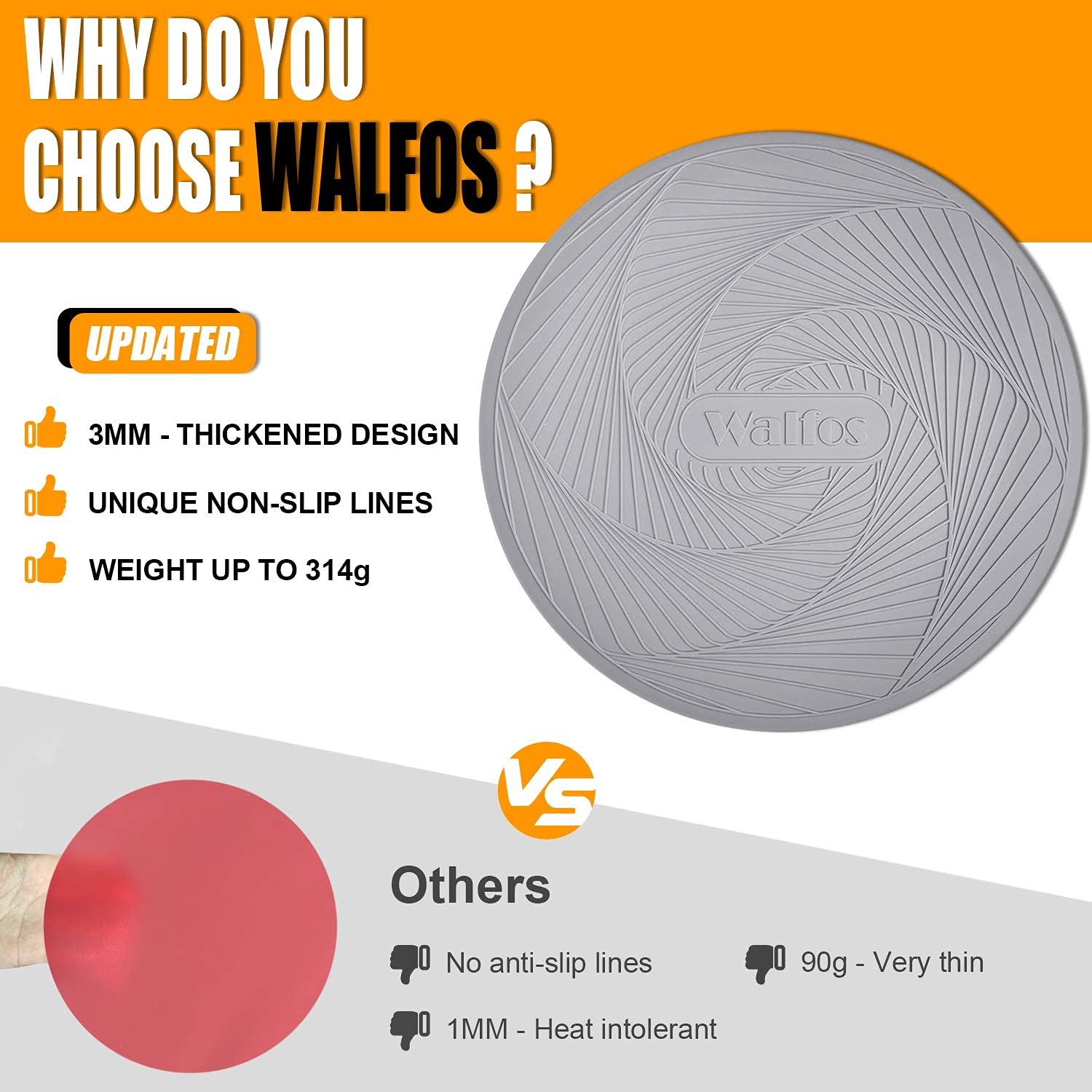 Walfos thickened-edge design aids safe lifting of hot bowls.