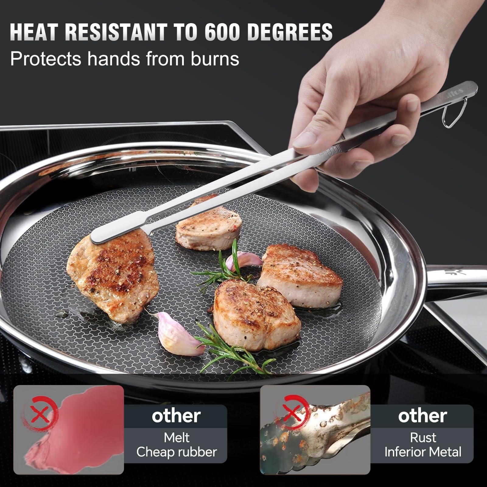 Walfos 10-inch grilling tongs with a secure grip.