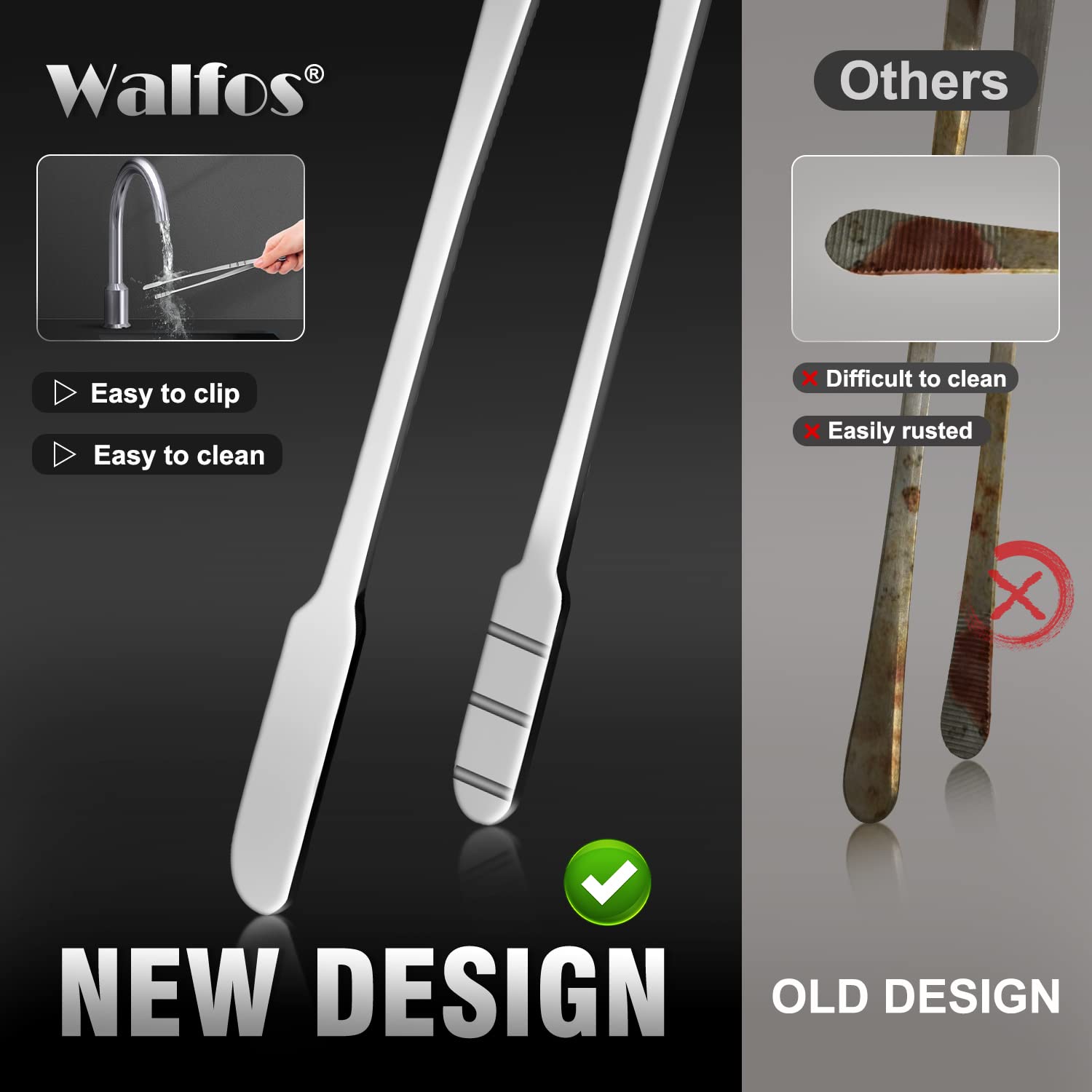 Walfos 8-inch tongs ideal for small tasks and precise plating.