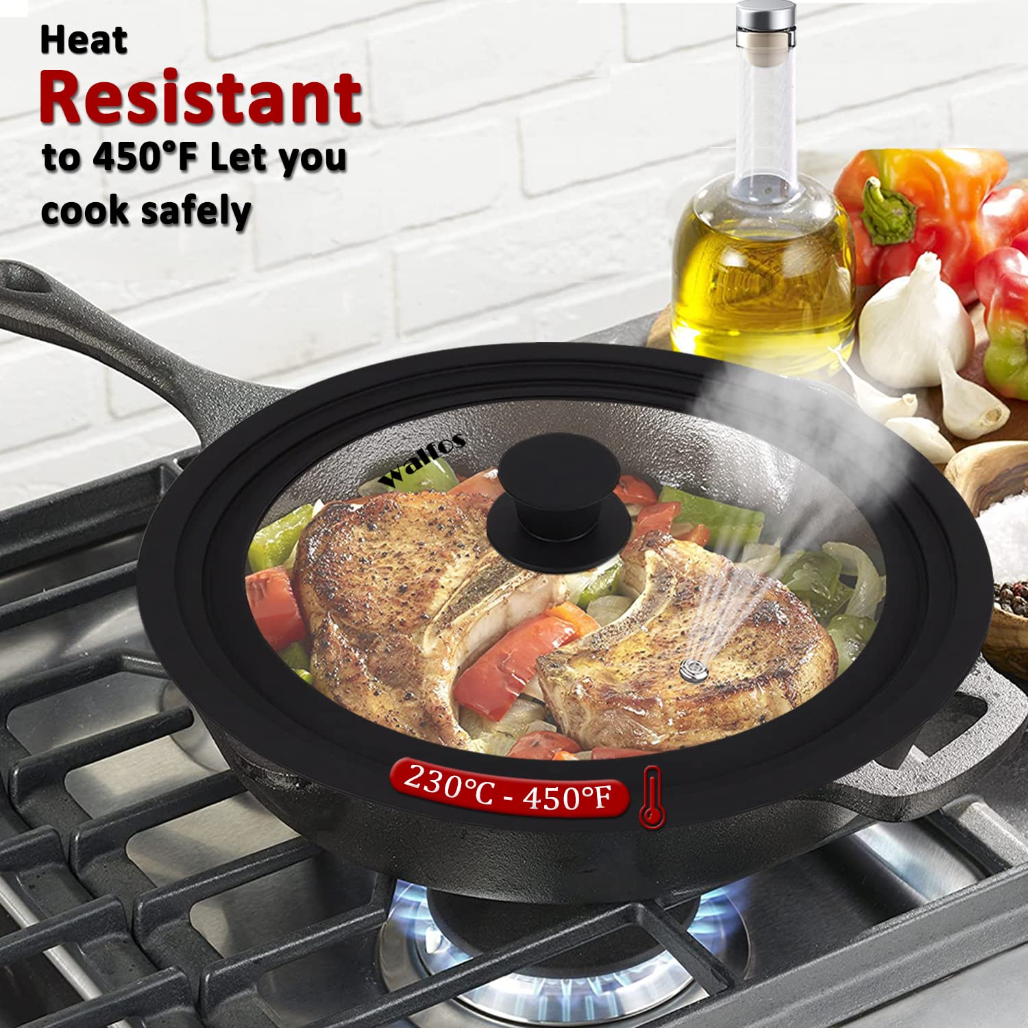 Walfos universal lid 12-inch glass panel ideal for larger pans.