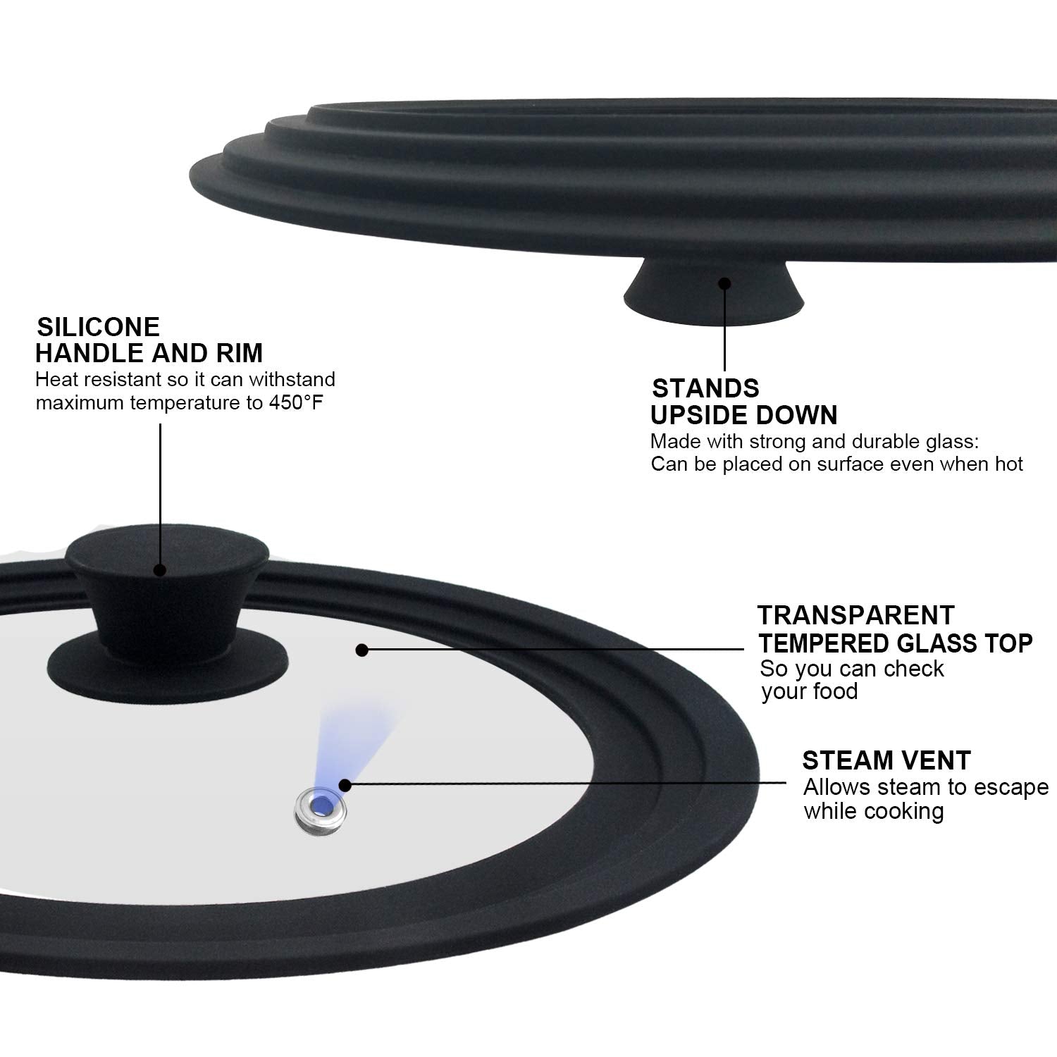 Walfos universal lid heat-resistant knob provides safe handling.