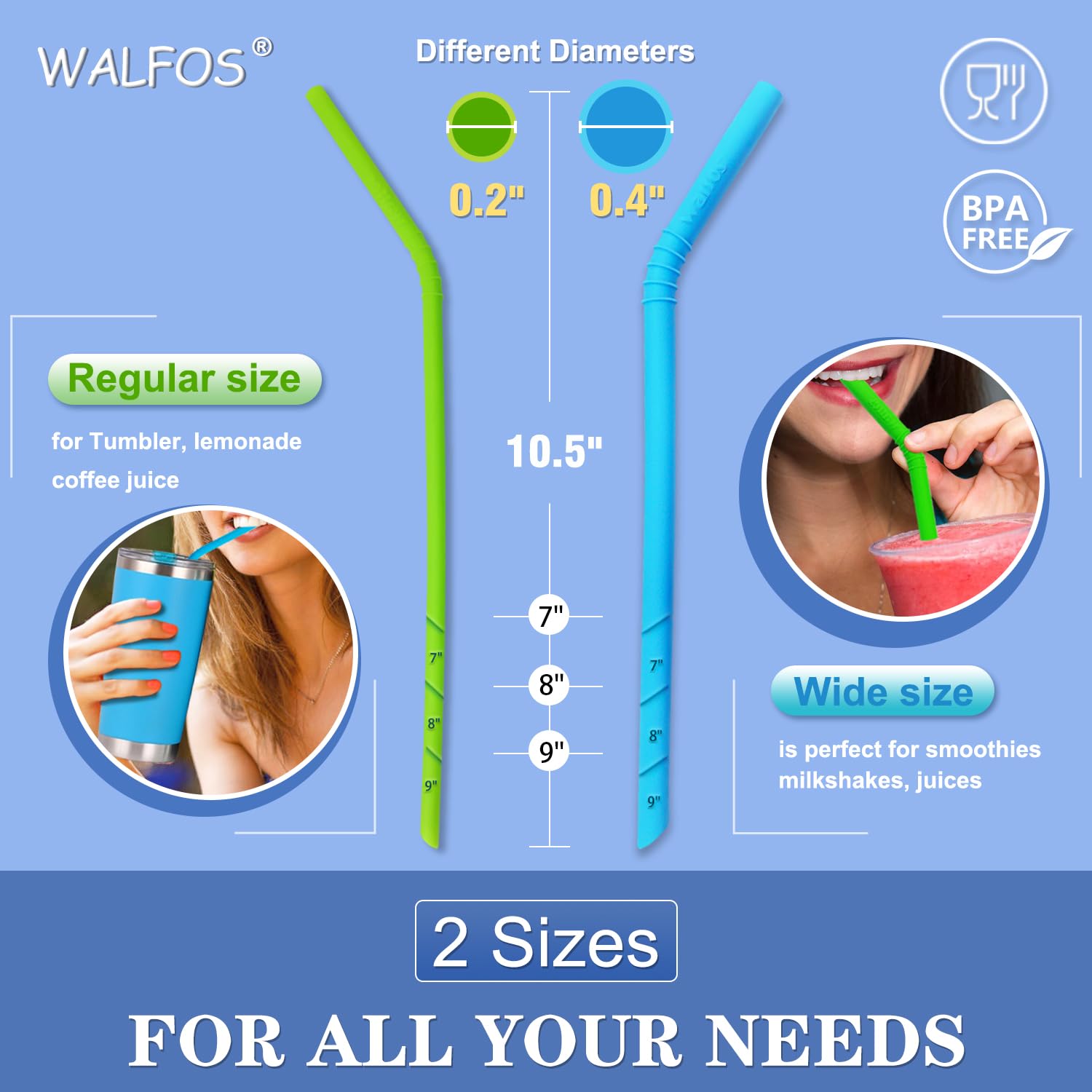Walfos wide bendy straw close-up ideal for smoothies and thick drinks.