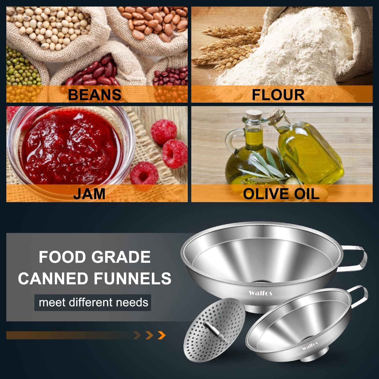 Walfos 4-inch wide-mouth funnel ideal for small jars and bottles
