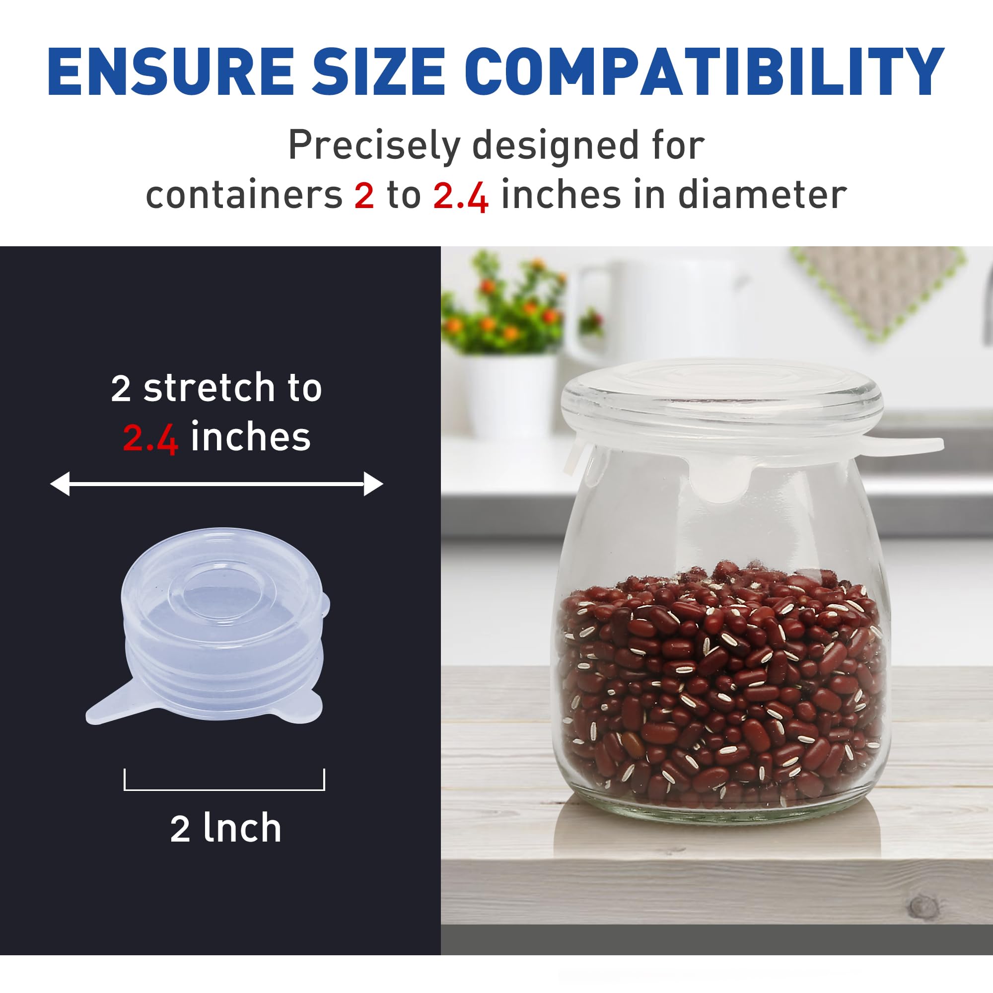 Walgett silicone stretch lid fits 2-4 inch diameter containers for yogurt jars and bottles