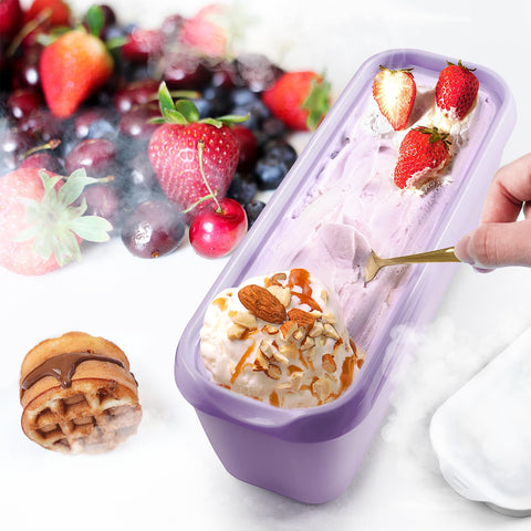 WALL QMER ice cream tub with purple lid for secure freezer storage