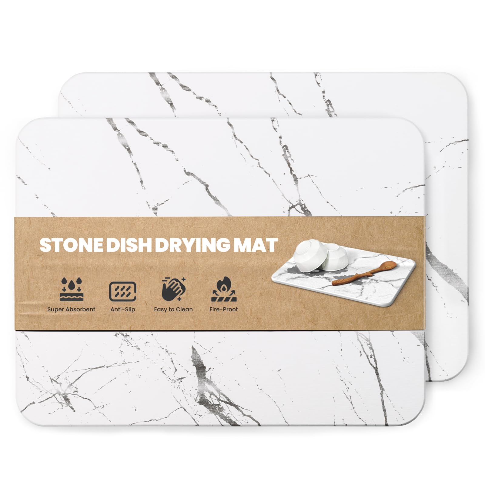 WALL QMER quick-dry stone mat dries cups and dishes on a tidy kitchen counter