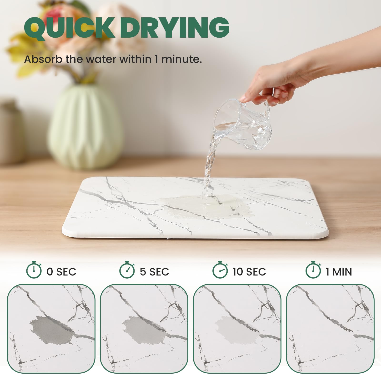 WALL QMER white marble drying tray keeps the kitchen counter organized after meals