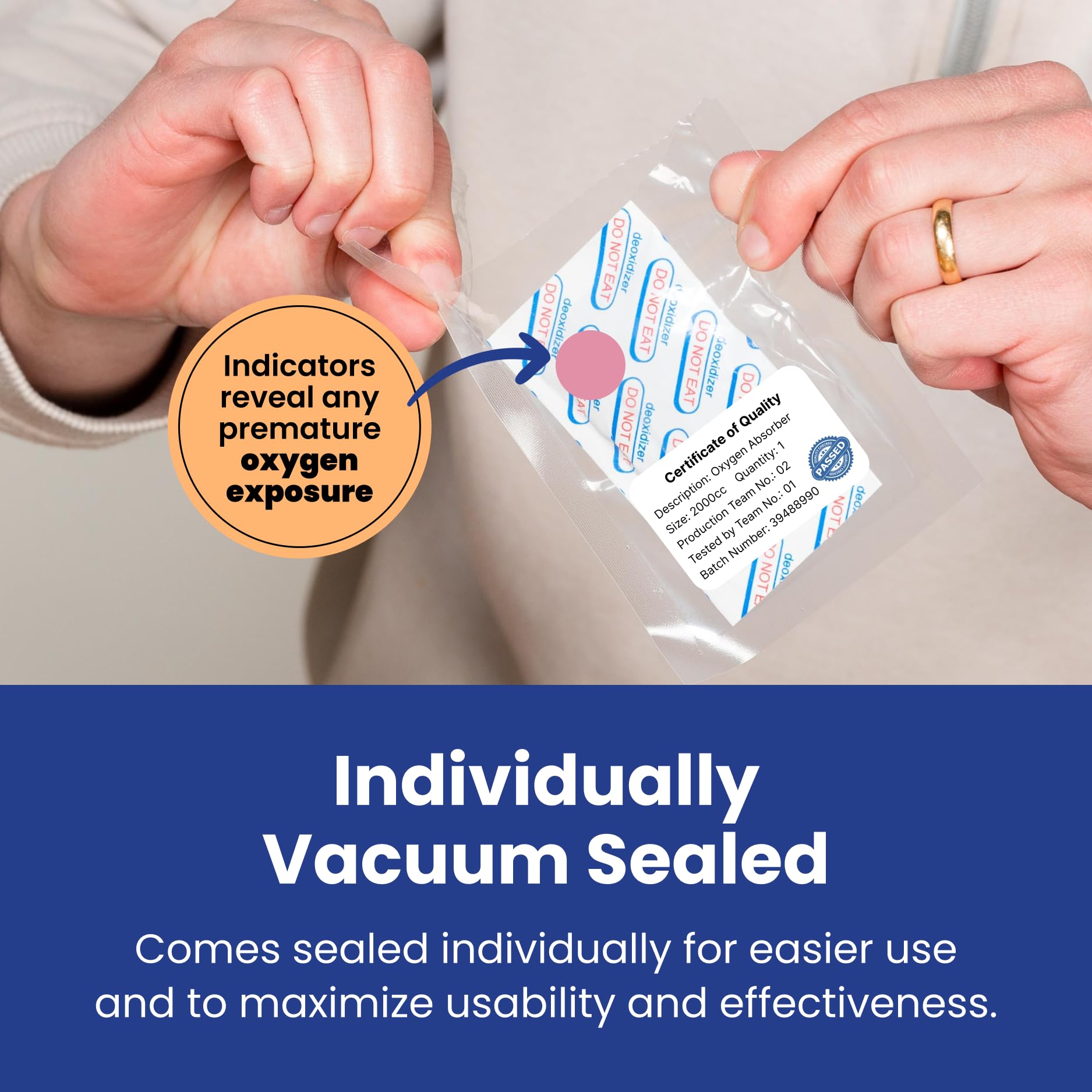 Wallaby oxygen absorber packaging highlights food-grade materials for safe storage.