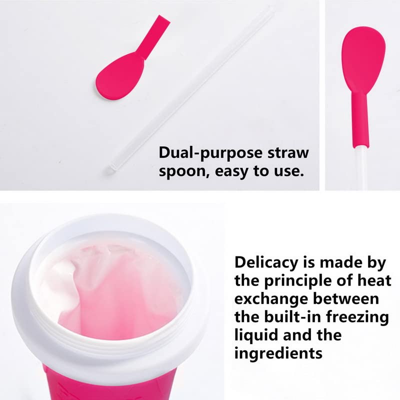 WALLBIG Slushie Maker Cup 2-in-1 straw and spoon in action.