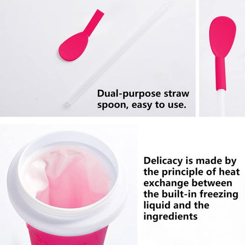 WALLBIG Slushie Maker Cup 2-in-1 straw and spoon in action.