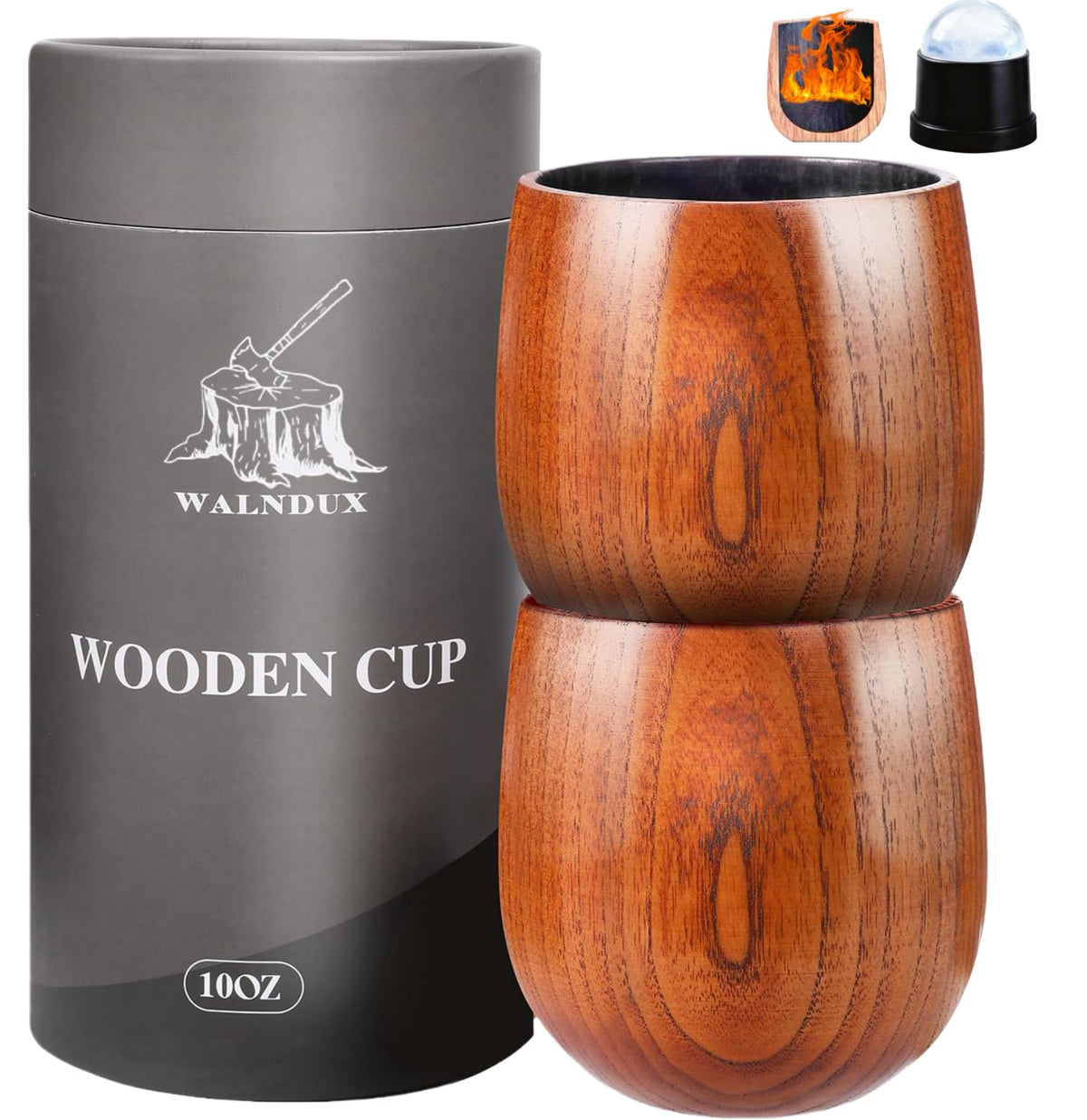 WALNDUX charred whiskey glasses set with rich wood grain for premium bourbon enjoyment