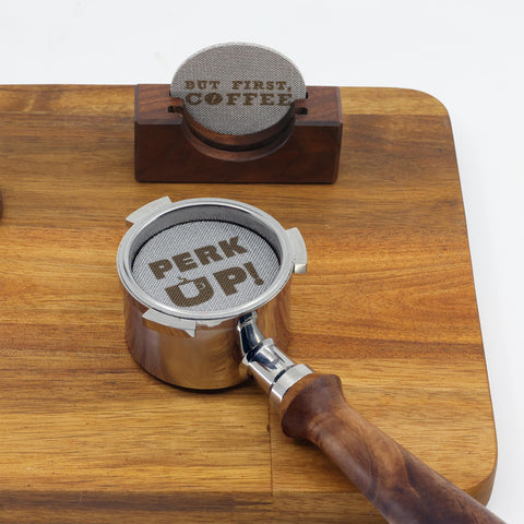 Walnut Coffee puck screen cleans easily with a tap rinse