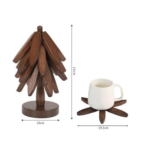 Walnut Trivet Tree coasters set keeps hot dishes off countertops.