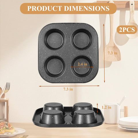 Walooza 4-cup muffin pan 2-pack side view highlights reinforced nonstick for easy release.