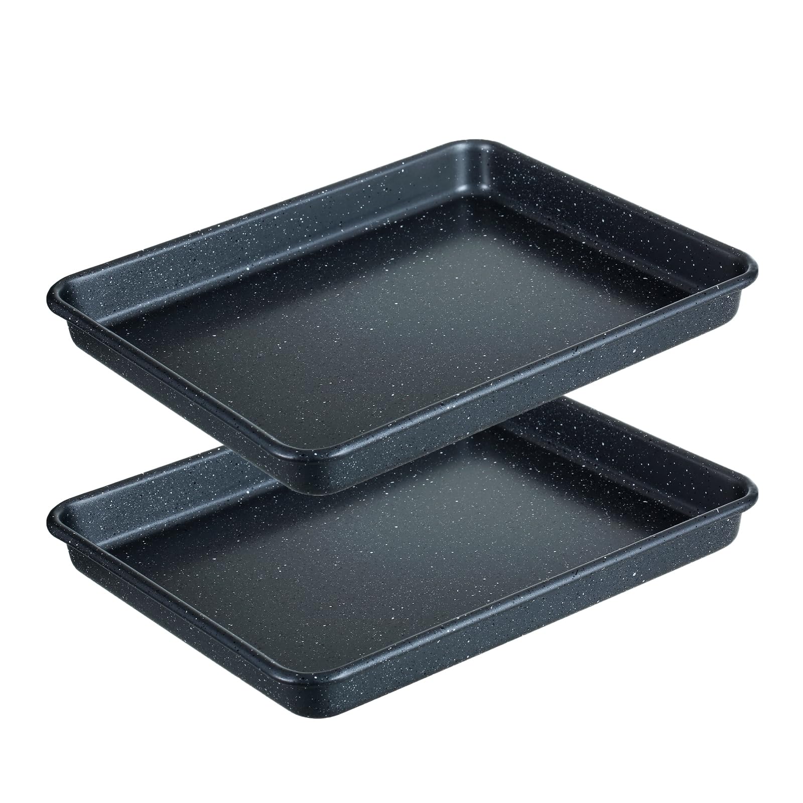Walooza baking sheets 11x9 set-2 closeup highlighting sturdy carbon steel and rust-resistant finish.
