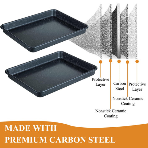 Walooza baking sheets 1inch edges help prevent spills during roasting.