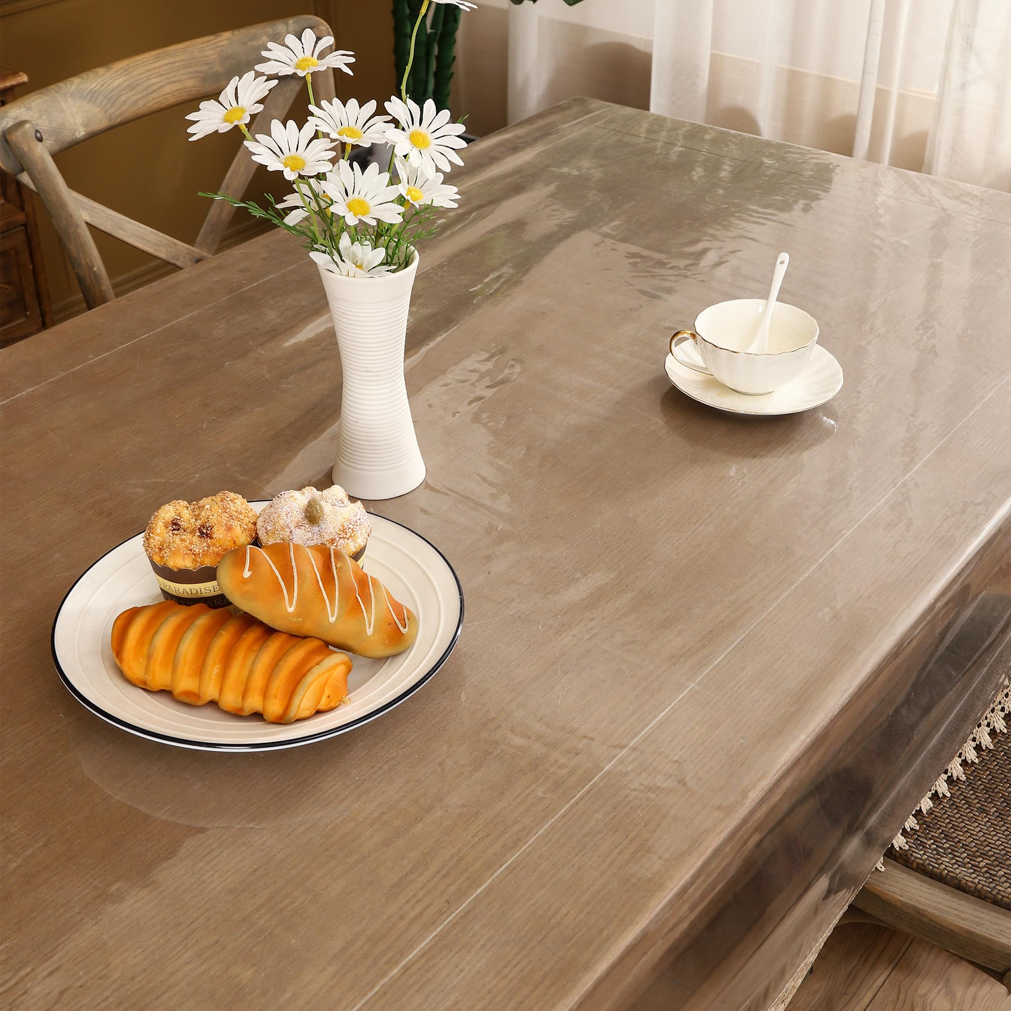 Walrus clear vinyl tablecloth on a large 120x54 inch table keeps surfaces clean