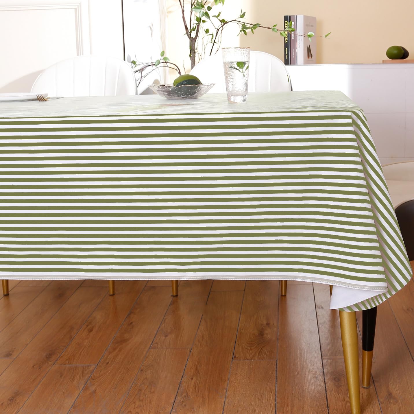 Walrus tablecloth stripe close-up texture highlights durable wipe-clean surface.