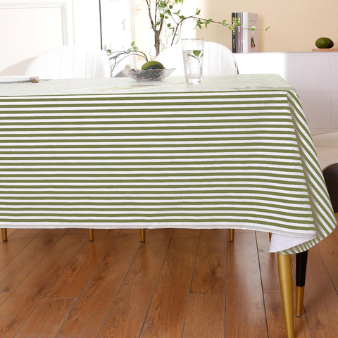 Walrus tablecloth stripe close-up texture highlights durable wipe-clean surface.