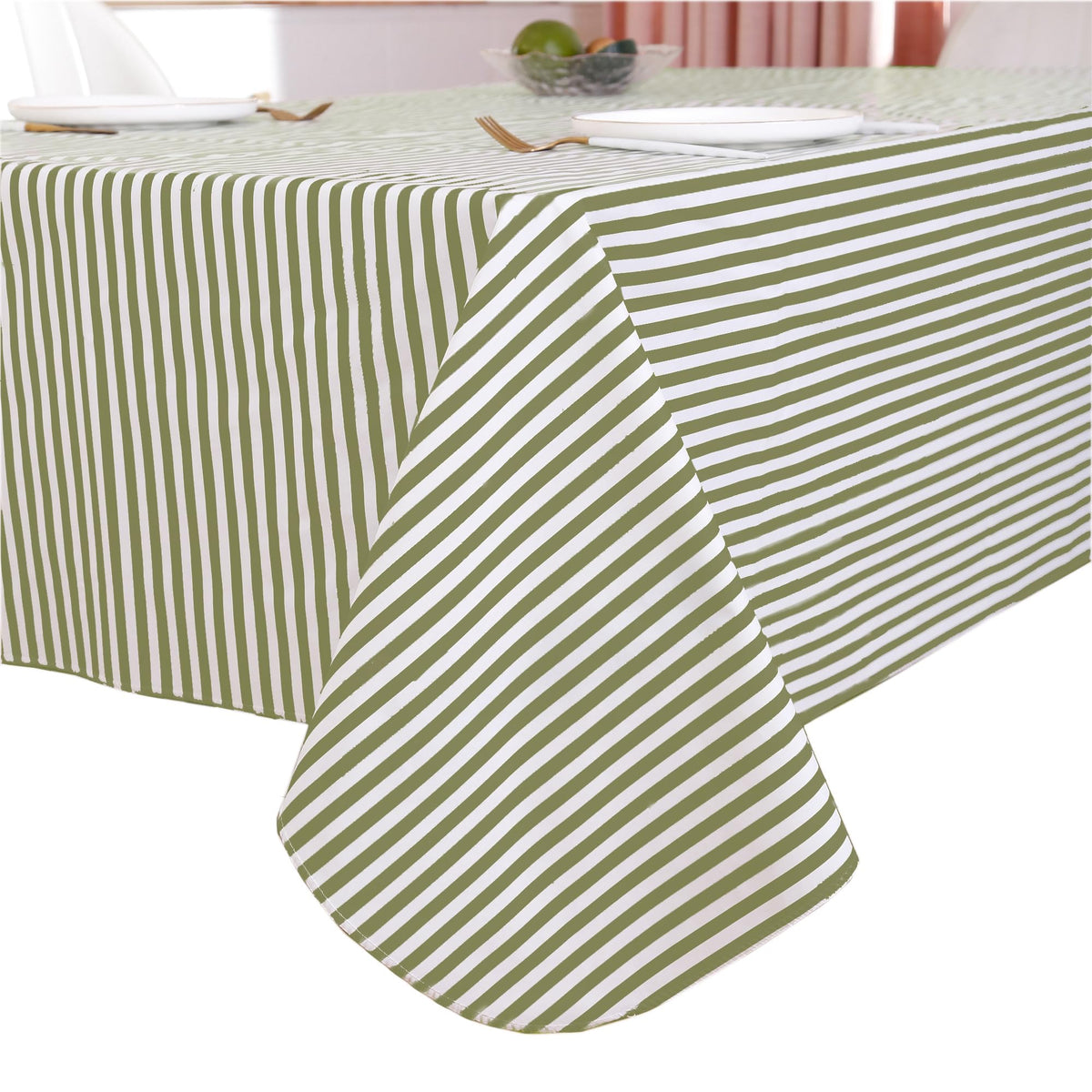 Walrus heavy duty tablecloth stripe top view, 60x84 inches for indoor or outdoor dining.