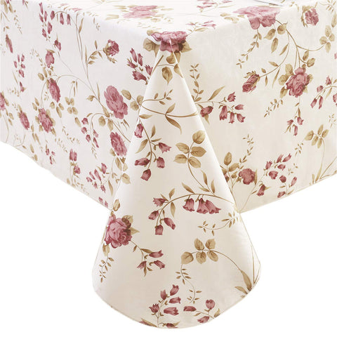 Walrus heavy-duty vinyl tablecloth with floral pattern protects surfaces and cleans easily.