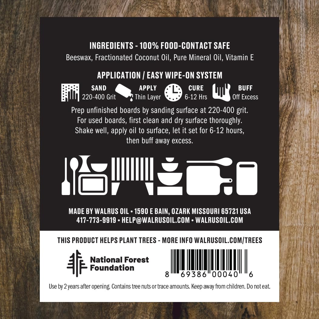 Walrus Oil applying on cutting board demonstrates easy maintenance.